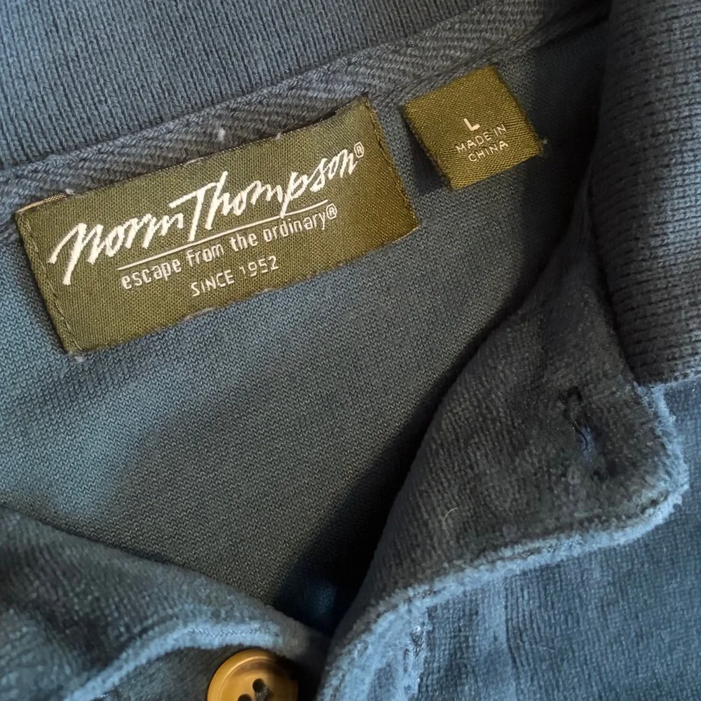 Norm Thompson Teal Long Sleeve Polo Vintage Thick Suede Feel - Picture 4 of 4
